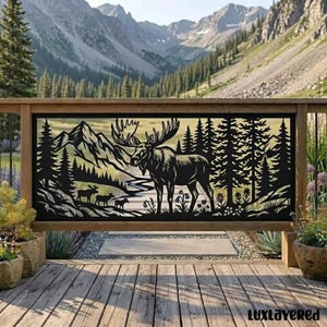 Custom Mountain Moose Metal Railings, Forest Balustrade Insert Decor, Rustic Garden Deck Screen Art Sign