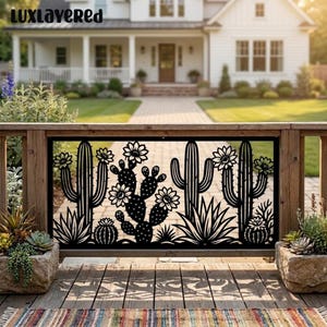 Desert Cactus Metal Railings, Southwestern Privacy Panel, Western Balcony Decor