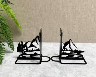 Custom Mountain Metal Bookends: Nature Landscape Shelf Decor