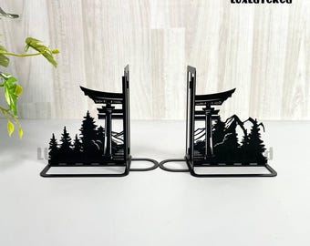 Custom Metal Torii Gate Bookends: Japanese Library Decor