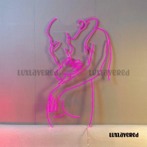 Couple Neon Sign, Neon Line Art Bedroom Decor, Personalized LED Light, Wedding Gift Idea, Couple Wall Art