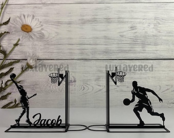Custom Basketball Player Name Bookends: Stainless Steel Book Shelf Decor