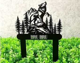 Estaca de jardín de lobo de metal personalizada, arte de jardín para exteriores con temática de vida silvestre