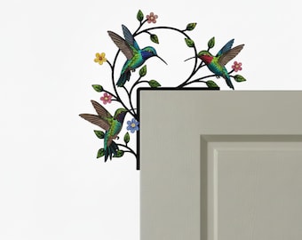 Cartello decorativo per porta in metallo personalizzato con colibrì, angolo per porta con colibrì, regalo per gli amanti dei colibrì o per le feste, regalo di inaugurazione della casa