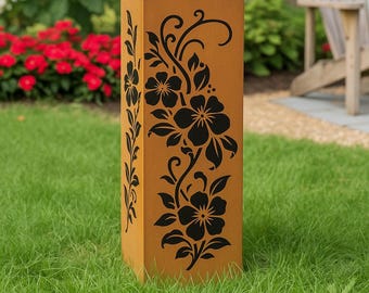 Columna rústica de hibisco para jardín: escultura de metal cortada con láser.