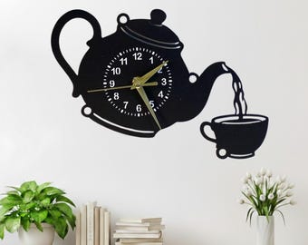 Teapot Metal Wall Clock: Tea Shop Wall Art Clock, Kitchen Decor, Tea Lover Gift, Dad Gifts