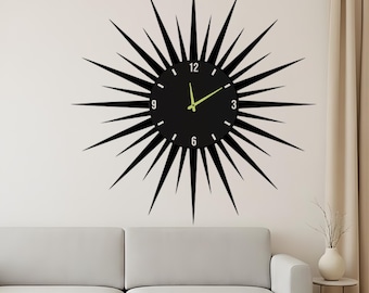 Sun Metal Wall Clock: Mid Century Modern Wall Art, Living Room Decor