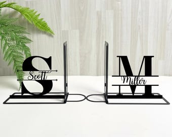 Custom Initial Metal Bookends: Name Monogram Bookends, Minimalist Home or Office Gift, Books