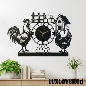 Chicken Farm Metal Wall Clock, Farmhouse Kitchen Decor, Rooster Wall Art, Chicken Lover Gift