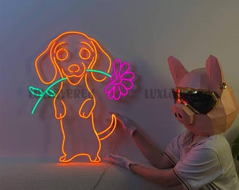 Dackel LED Neon Schild: Individuelles Hunde Liebhaber Geschenk, Kinderzimmer Dekor