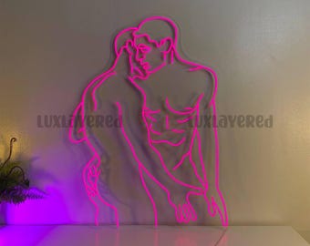 Custom Gay Couple LED Sign – Personalized LGBT Neon Light for Men, Couple Gift, Pride Decor, Gay Wedding Engagement Light