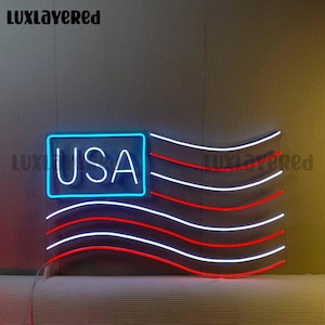 USA Flag LED Neon Sign: Patriotic Home Decor, Gift for Veterans