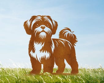 Rusty Metal Lhasa Apso Garden Stake: Pet Memorial Decor