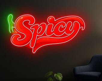 Spicy Neon Sign: Hot Chili LED Neon Light, Kitchen Wall Decor, Restaurant Sign