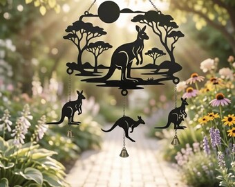 Custom Kangaroo Metal Wind Chime, Australian Wildlife Outdoor Garden Decor, Gift for Kangaroo Lovers