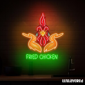 Fried Chicken Neon Sign, Fast Food Led Light, Custom Neon Sign, Food Truck Decor, Fried Chicken Lover Gift, Kitchen or Restaurant Wall Decor