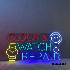 Custom Clock Watch Repair Neon Sign, Watch Shop LED Light, Watch Repair Mechanic Store Sign, Open Clock Store Wall Decor, Neon LED Sign