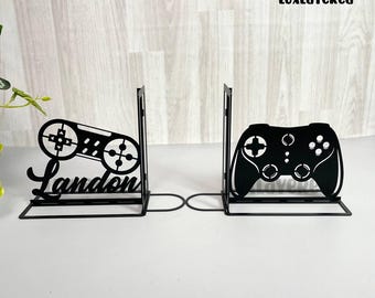 Custom Gamer Metal Bookends: Stainless Steel Desk Decor