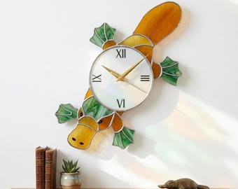 Platypus Stained Glass Clock, Animal Wall Clock for Living Room Decor, Unique Birthday Gift Idea
