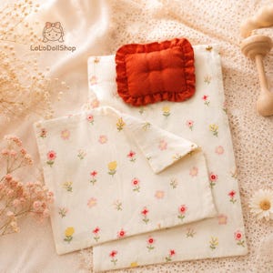 Puppenbett Set, Puppen-Bettwäsche-Set, Puppendecke und Kissen,, Puppenkinderzimmer-Zubehör, handgemachte Puppenbettwäsche, niedliche Bettwäsche für Puppen