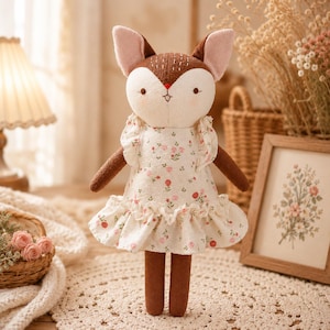 Handmade Fox Doll Linen Stuffed Plushie Unique Christmas Gift For Daughter Baby Girl Christmas Gift For Kids Unique Holiday Gift For Babies