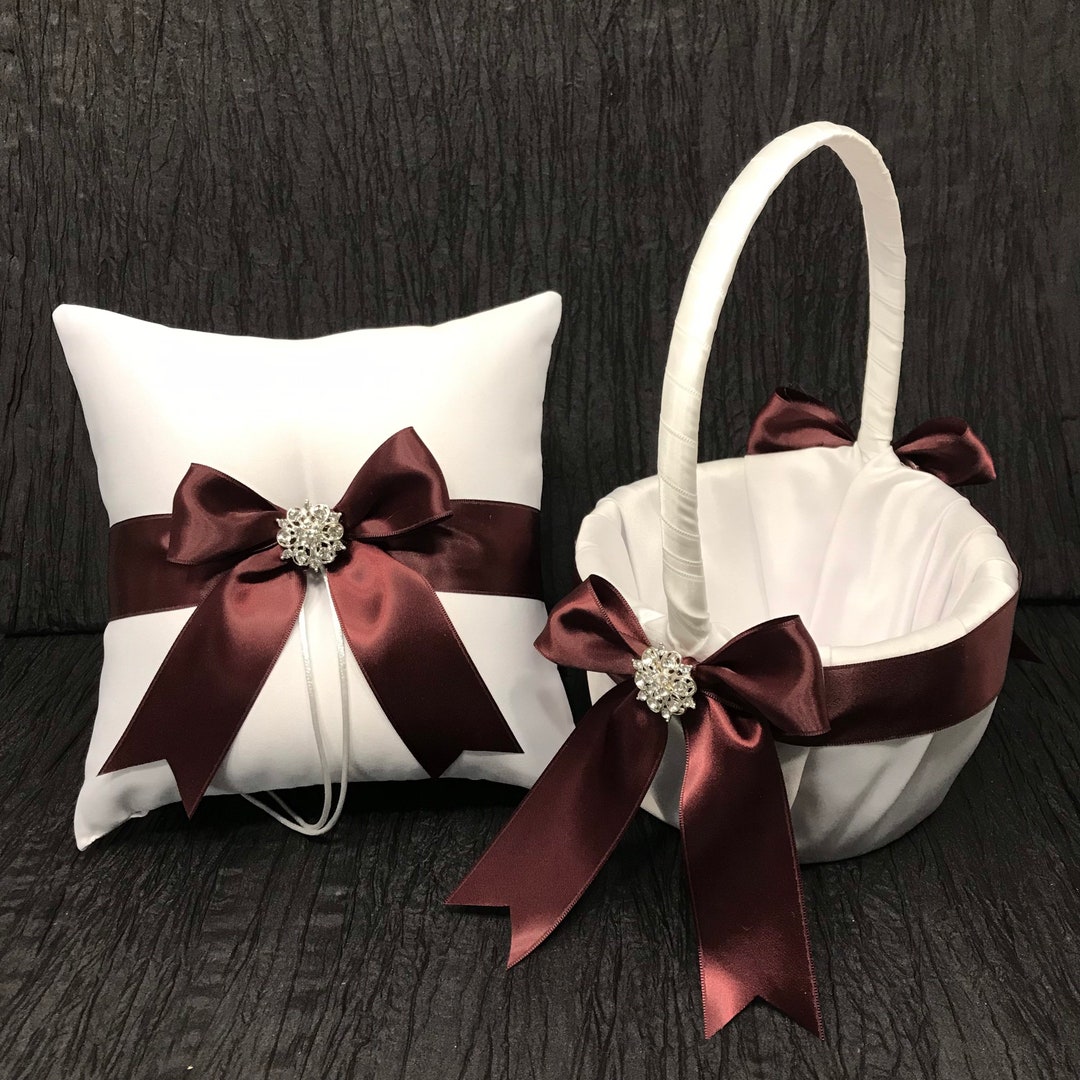 Maroon Rhinestone Bow Ring Bearer Pillow And/or Flower Girl Basket ...