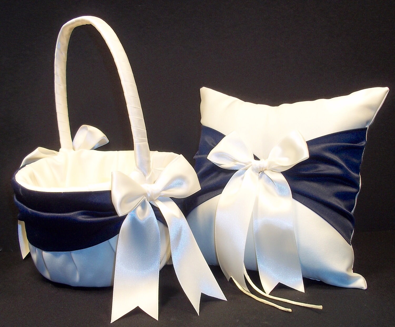 Navy Blue Ring Bearer Pillow Flower Girl Basket 250 Custom