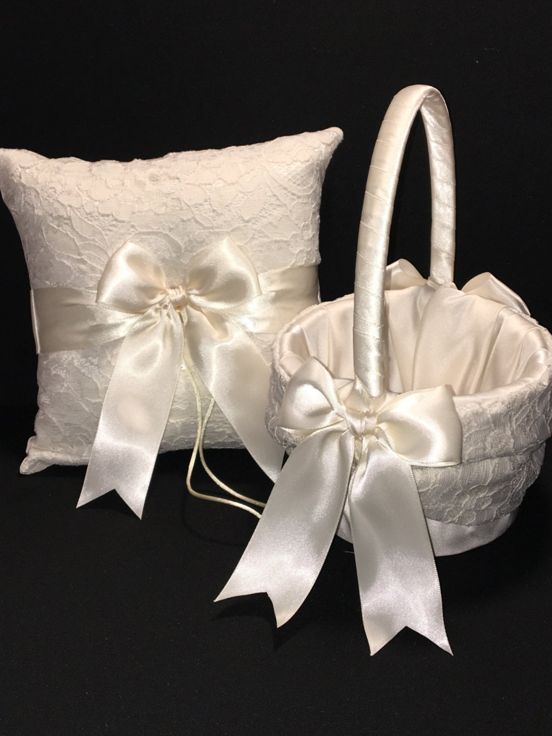 Ivory Lace Ring Bearer Pillow and/or Flower Girl Basket Set Etsy
