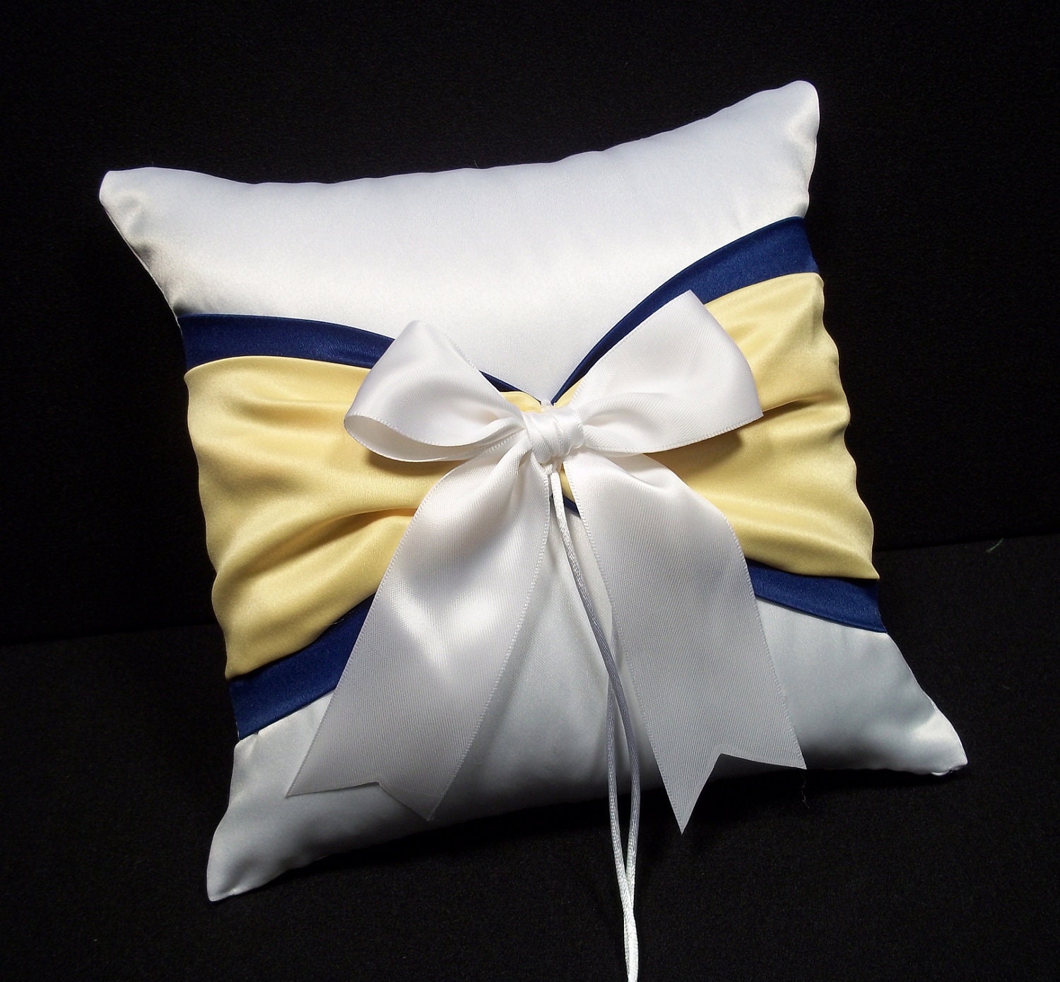 Blue Yellow Ring Bearer Pillow Cobalt And Lemon White Or