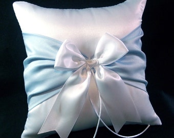 Light Blue Sash Wedding Ring Bearer Pillow • White or Ivory • 250+ Custom Colors Available • Shipping Cost Included