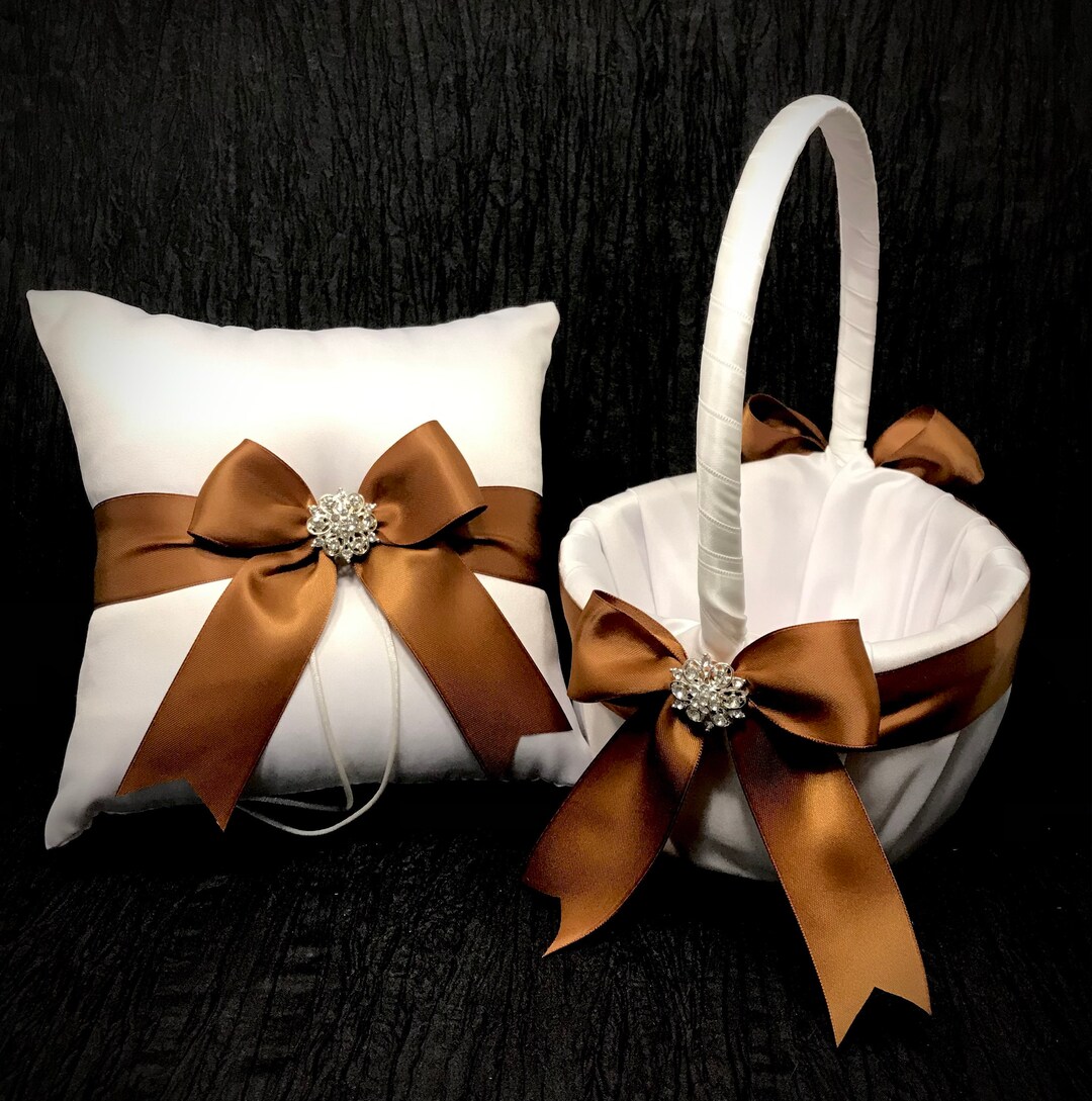 Copper Burnt Orange Rhinestone Bow Ring Bearer Pillow And/or Flower ...