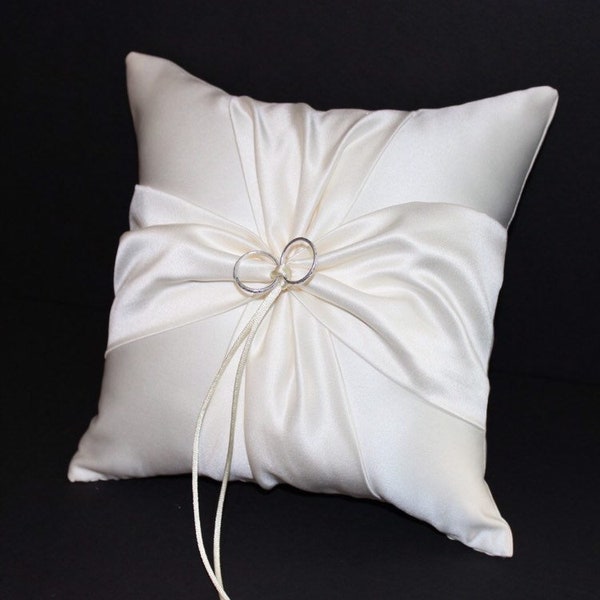 White or Ivory Wedding Ring Bearer Pillow  • Shipping Cost Included • 250+ Custom Sash Colors Available