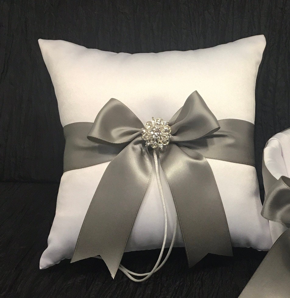 Gray Bow Ring Bearer Pillow andor Flower Girl Basket \u2022 Rhinestone  Crystal Accent \u2022 White or Ivory Wedding \u2022 Custom Colors Available  Paper & Party Supplies hamaguri.co.jp