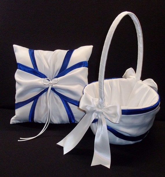 Royal Blue Ring Bearer Pillow Flower Girl Basket White Or Etsy