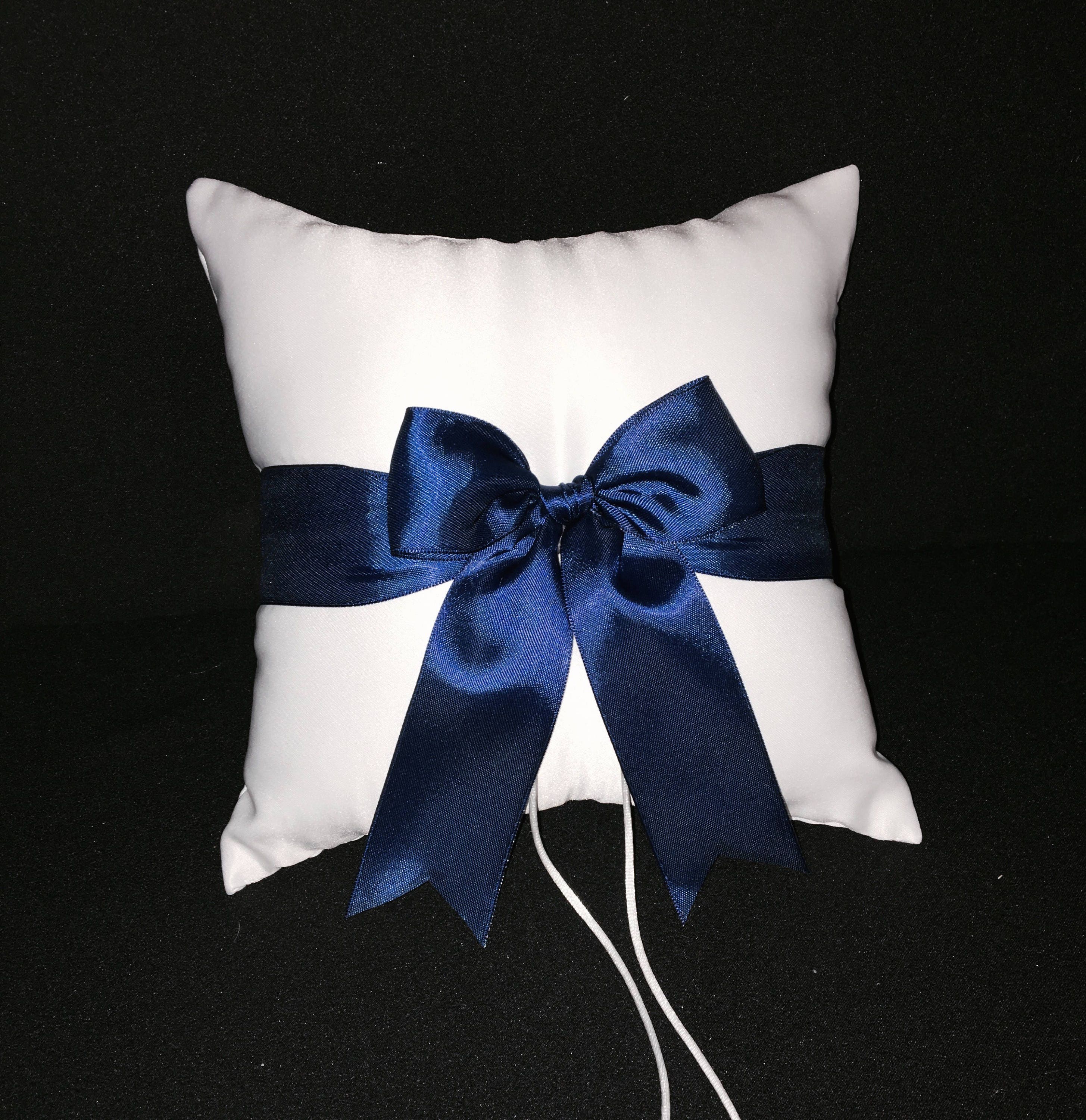 Navy Blue Accent Ring Bearer Pillow White Or Ivory Wedding