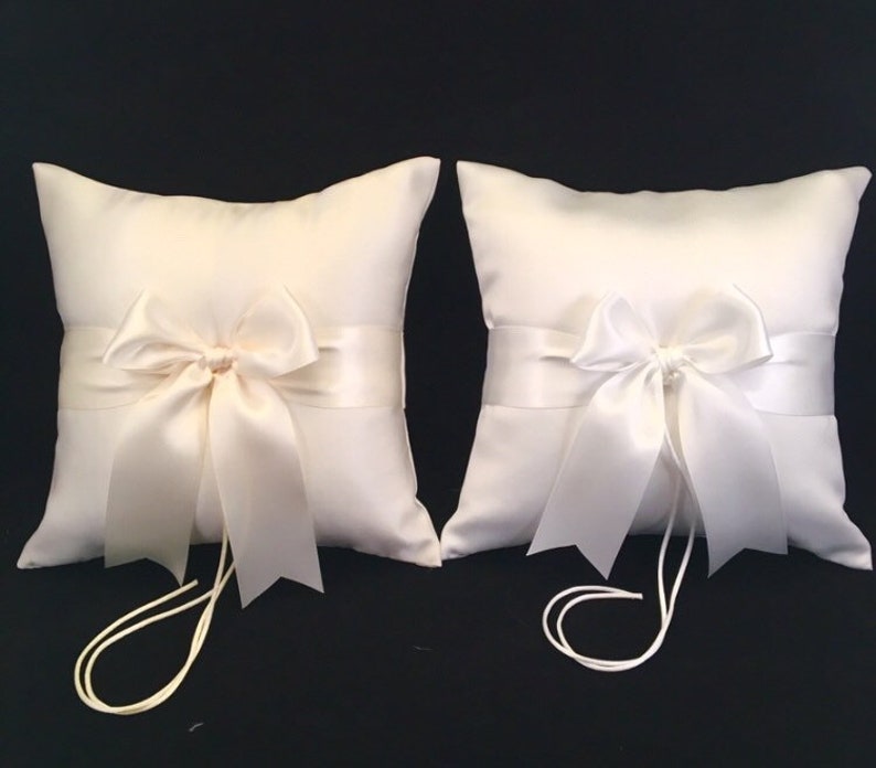 Ivory or White Wedding Ring Bearer Pillow Shipping Cost Included Custom Bow Colors Available image 2
