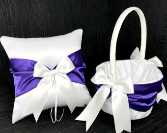 Regency Purple Sash Wedding Ring Bearer Pillow and/or Flower Girl Basket • White or Ivory • Custom Colors • Shipping Included