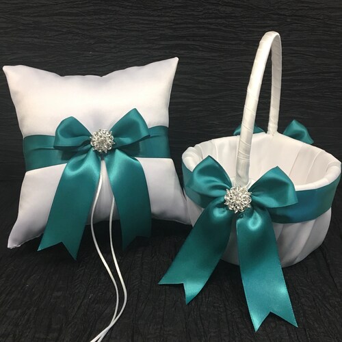 Teal Flower Girl Basket and Ring Bearer Pillow Set Flower Etsy