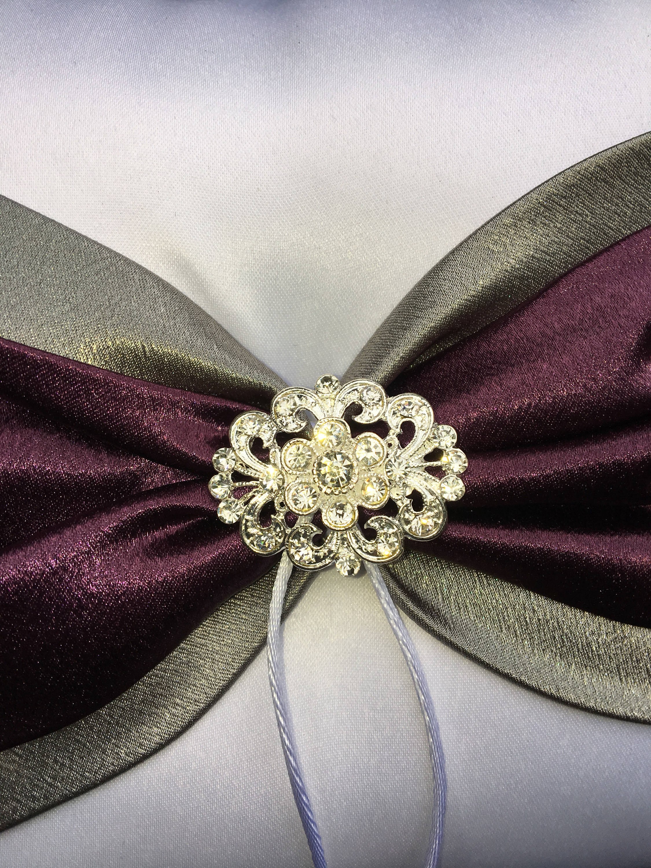 Plum Purple Pewter Gray Rhinestone Crystal Ring Bearer Pillow