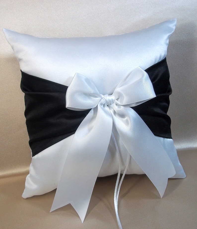 Wedding Ring Bearer Pillow 250+ Custom Colors Available Black Accent White or Ivory