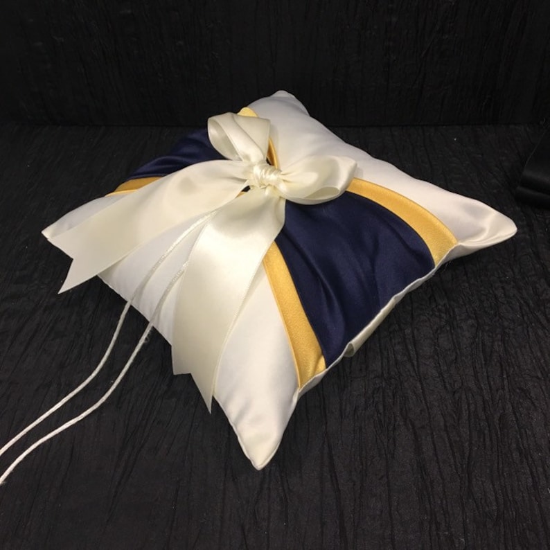 Navy Blue /& Yellow Ring Bearer Pillow 250 Custom Colors Available White or Ivory Wedding