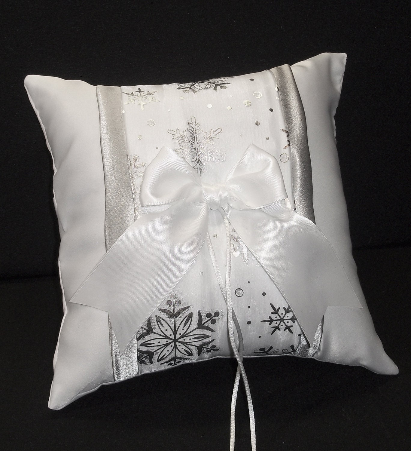Silver Snowflake Ring Bearer Pillow White Or Ivory Winter Wedding