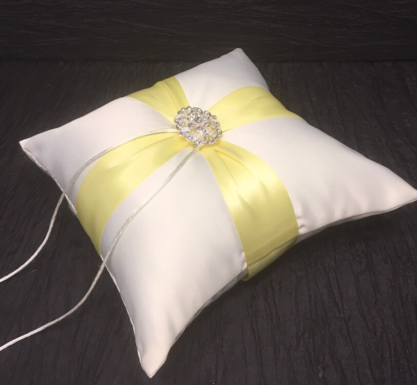 Light Yellow Rhinestone Crystal Ring Bearer Pillow White Or