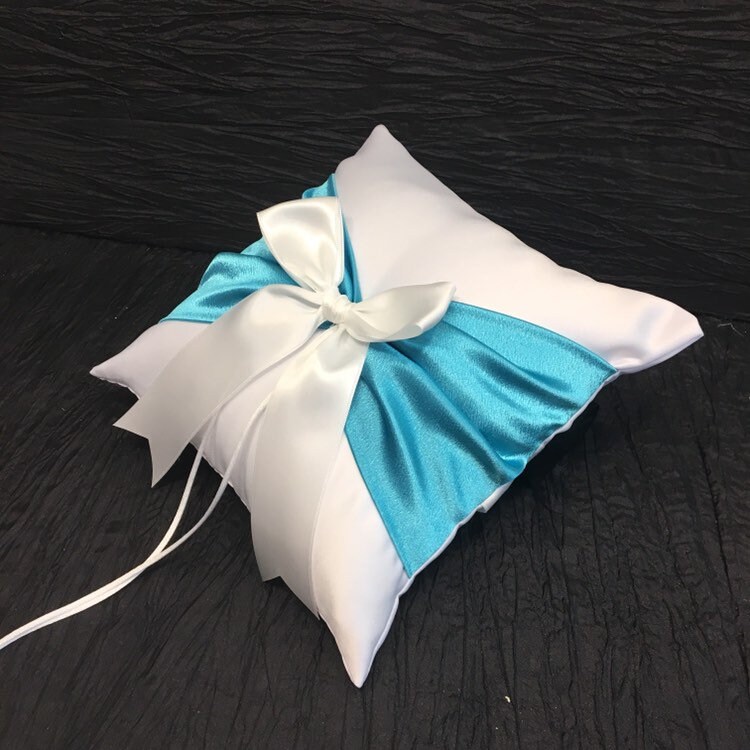 Turquoise Accent Ring Bearer Pillow White Or Ivory Wedding 250