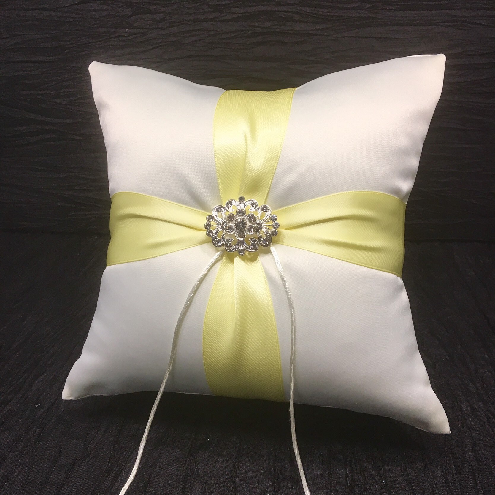 Light Yellow Rhinestone Crystal Ring Bearer Pillow White Or Ivory