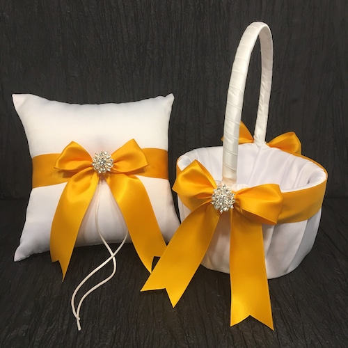 Champagne Wedding Flower Girl Basket & Ring Bearer Pillow Set - Lace Decoration For Ceremony