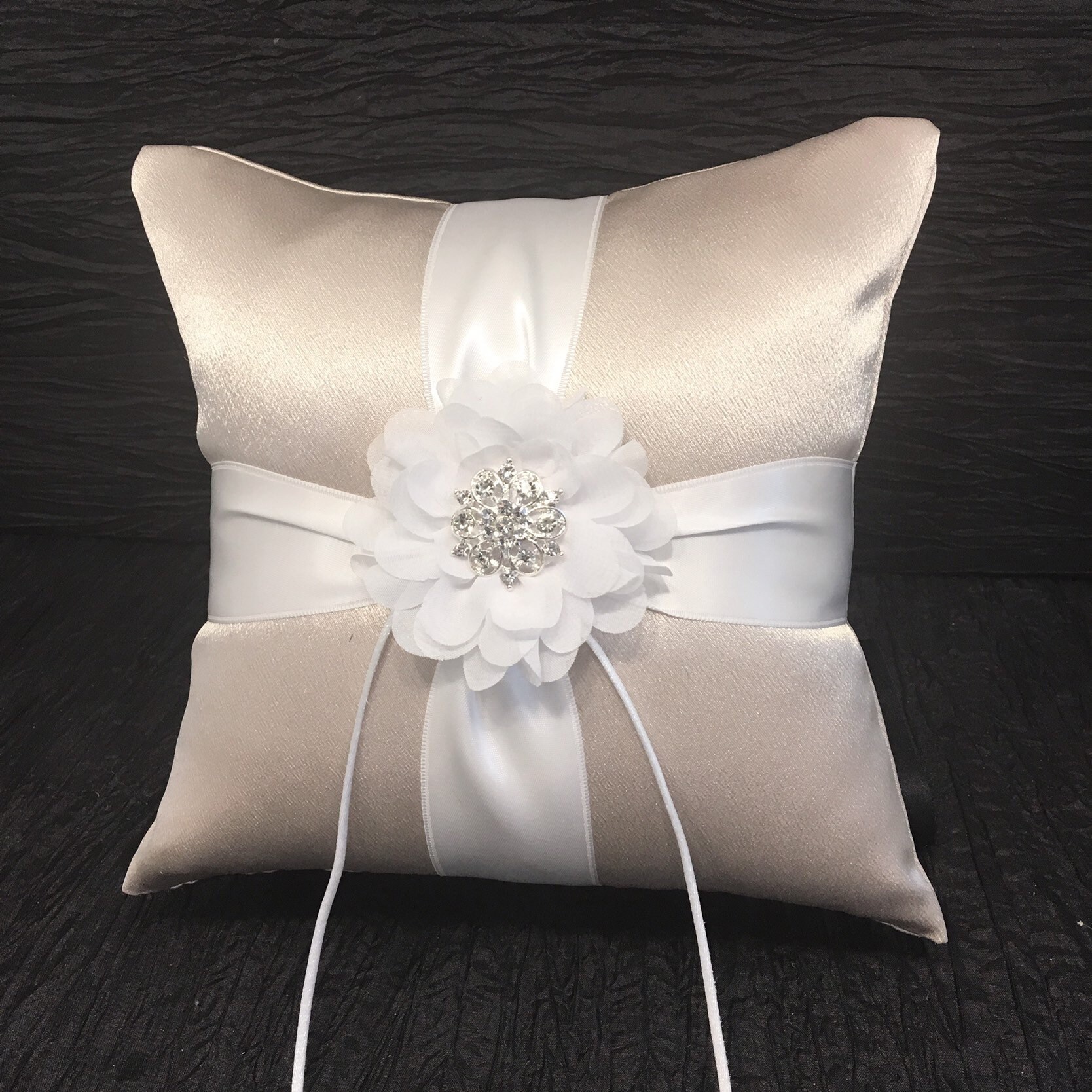 Champagne Wedding Ring Bearer Pillow With Rhinestone Crystal