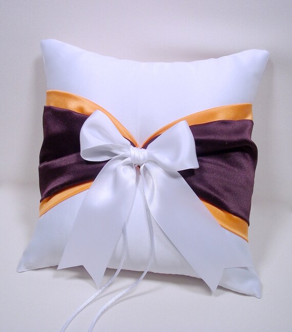 Eggplant Purple Orange Ring Bearer Pillow White Or Ivory Etsy