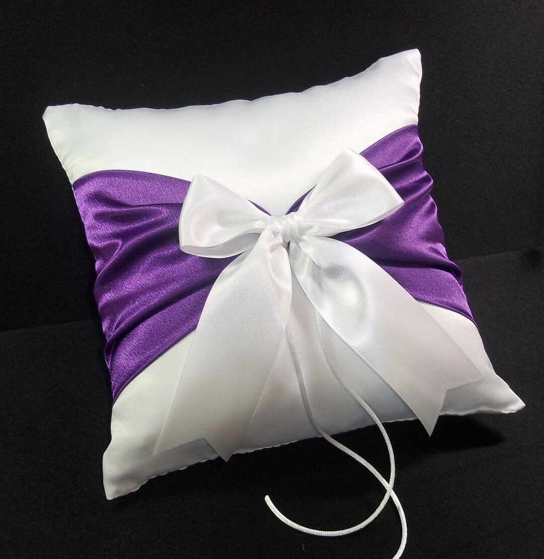 Purple Accent Ring Bearer Pillow White or Ivory Wedding Etsy