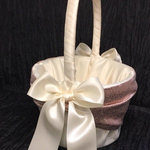 Rose Gold Wedding Flower Girl Basket • White, Off White or Ivory • Custom Colors Available • Shipping Cost Included